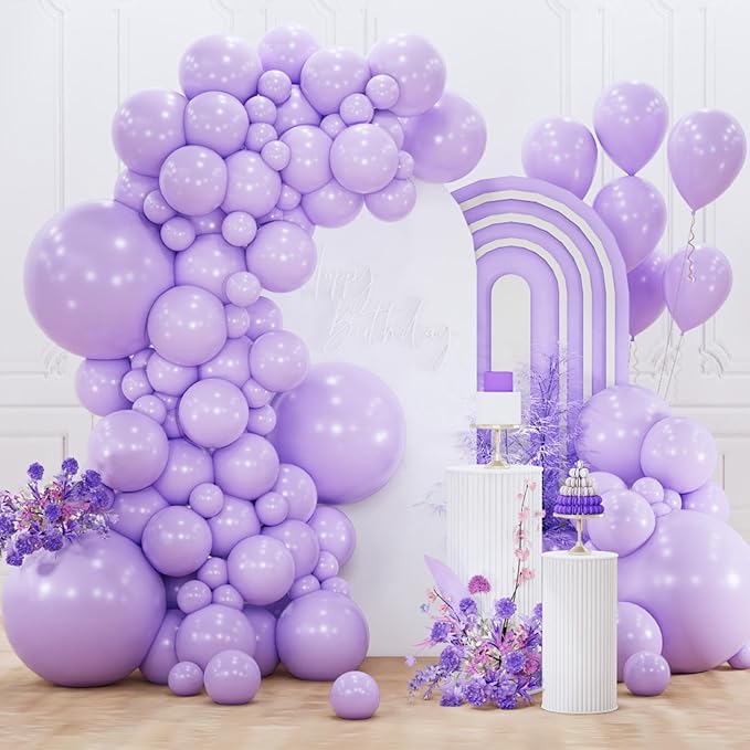 PartyWoo Lavender Balloons 155pcs Different Sizes Pack of 18 12 10 5 Inch Light Pastel Purple Lilac Balloon Arch Kit for Baby Shower Bachelorette Fairy Birthday Princess Party Decorations Purple-Q10
