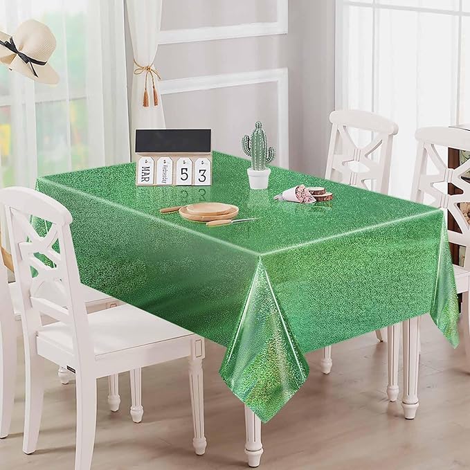 1 Pack Green Iridescent Plastic Tablecloth Disposable 54 × 108 Inch Glitter Holographic Foil Table Cloth Plastic Laser Rectangle Table Cover for Birthday Wedding Disco Party