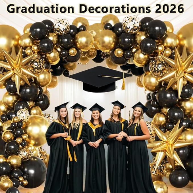 Black and Gold Balloon Garland Arch Kit, Black Gold Confetti Balloons for Retirement Men Birthday Graduation Decorations 2026 Class Grad Prom Bachelorette Anniversary Party Decorations