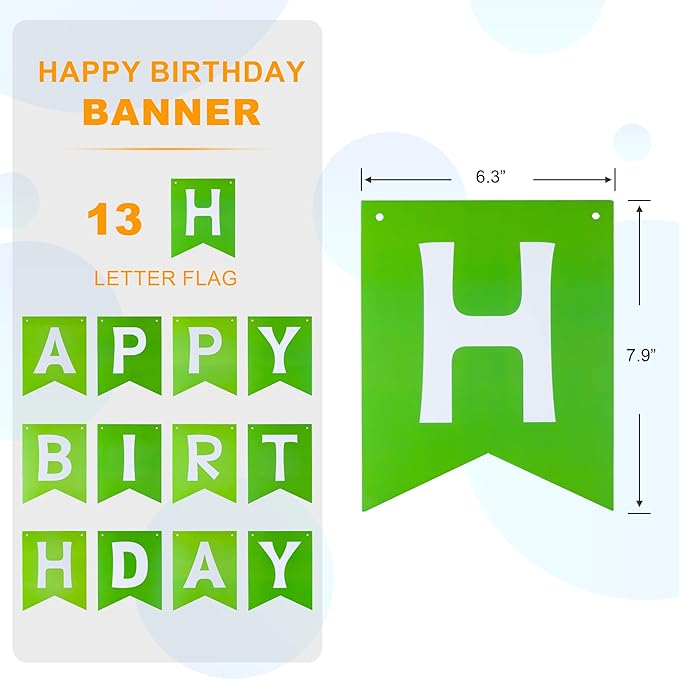 Green Happy Birthday Banner - Hanging Backdrop Sign with White Letters, Happy Birthday Sign Bunting Decorations for Women men Kids Baby Shower Party Supplies (13pcs)