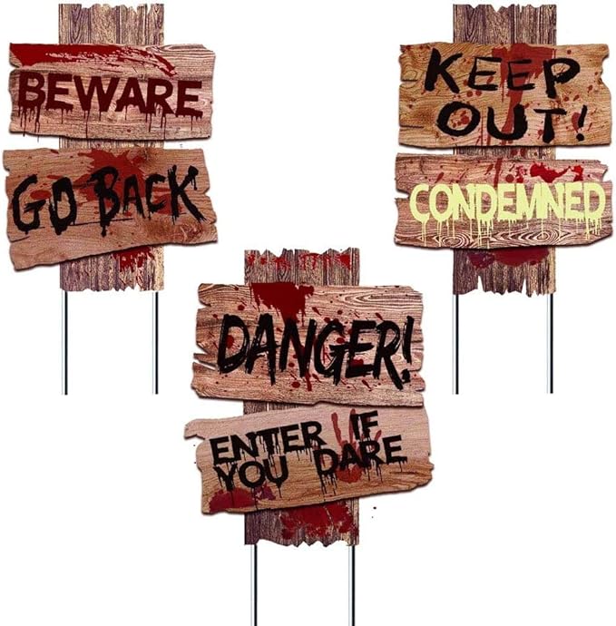 Halloween Decorations, 3 Pack 15" x 12" Yard Signs Stakes Props Outdoor Decor Scary Zombie Vampire Graves Holiday Party Supplies
