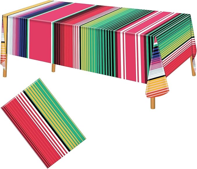 Hxezoc Disposable Plastic Mexican Serape Tablecloths, 54 x 108 Inch Mexican Striped Party Table Cover for Wedding Birthday Decorations Outdoor Indoor Party Supplies