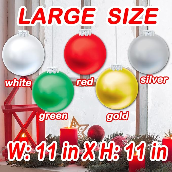 20 PCS Outdoor Christmas Decorations, 11 Inch Large Inflatable Balls, Ornaments for Front Door Yard, With Pump for New Year Festive (Red, Green, White, Gold, Silver)