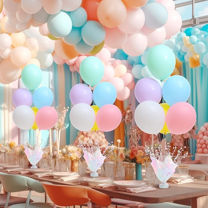 4 Set Pastel Birthday Decorations Rainbow Party Table Balloons Centerpiece Stand Kit with Pastel Multicolor Macaron Balloons for Girls Baby Shower Birthday Party Wedding Prom Unicorn Table Decorations