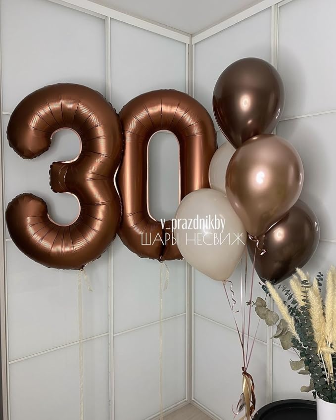 40 Inch Number Balloons, Coffee Brown Balloons for Birthday Party Decoration, Foil Number 0 Ballon for 0, 10, 20, 100, 2026 Celebration, Birthday, Baby Shower, Anniversary Decor