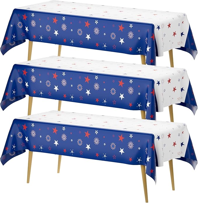 Patriotic Tablecloth Decorations for 4th of July Independence Day, American Flag Plastic Disposable Rectangle Memorial Day Table Cover for Patriotic Themed Party Supplies, 54 x 108 Inch,3 Pack