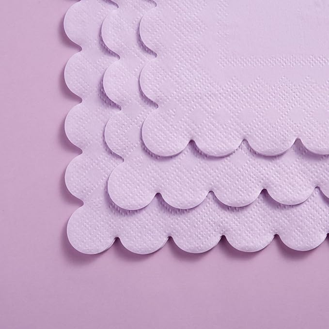 100 Pack Cocktail Napkin 2-Ply Scalloped Edged Dessert Napkins Folded 5 x 5 Inches Disposable Napkins for Dinner Wedding Birthday Party Bridal Anniversary Reception Event (Purple)