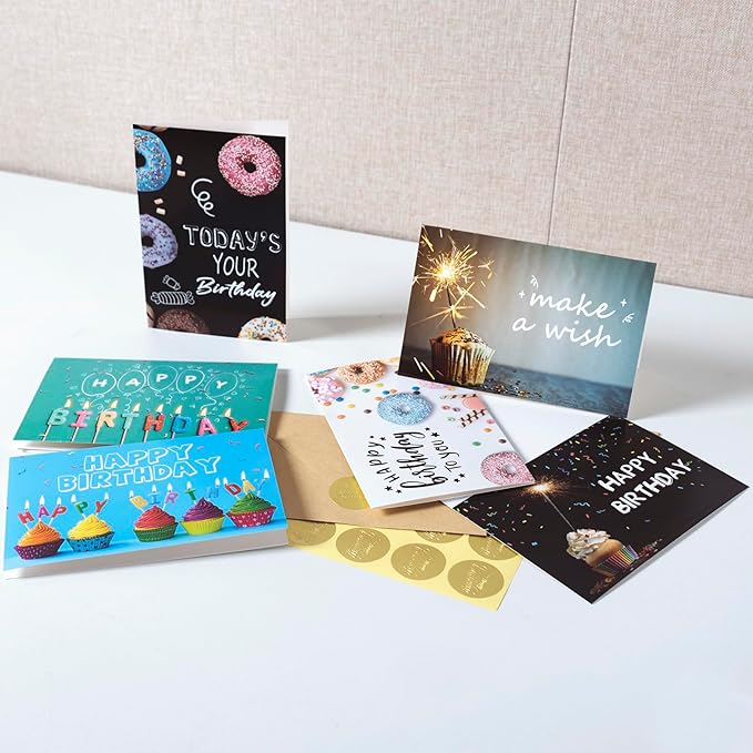 120 Happy Birthday Cards with Envelopes, Birthday Cards Bulk with Short Generic Message Inside, 20 Unique Designs, 4x6 inches, Birthday Cards Assortment for Business and Personal