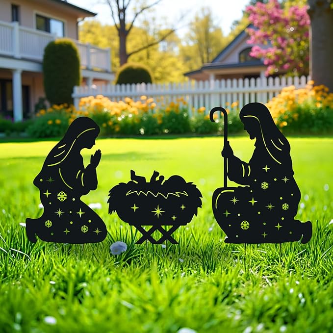 Nativity Scene Metal Garden Stakes Decorative Gifts for Women Men,Black Jesus Silhouette Statues Garden Decor for Yard Art, Pathway,Patio,Outdoor,Lawn Ornaments,Forests Decorations