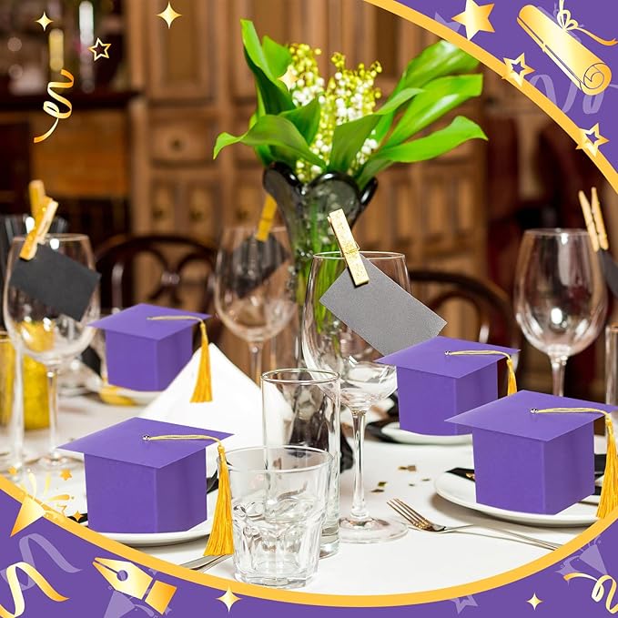 TaoBary 12 Pieces Graduation Candy Box Graduation Decorations Party Gift Boxes Graduate Cap Box Candy Chocolate Cookie Supplies for Ceremony Party (Purple)
