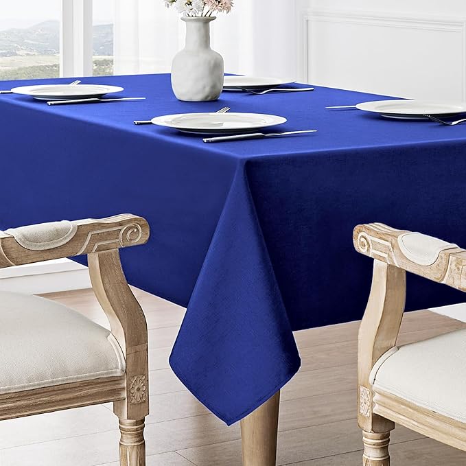 Rectangle Tablecloth Waterproof 60x104 inch Linen Textured Table Cloth Stain and Wrinkle Resistant Washable, Decorative Fabric Table Cover for Dining, Party and Camping, Royal Blue