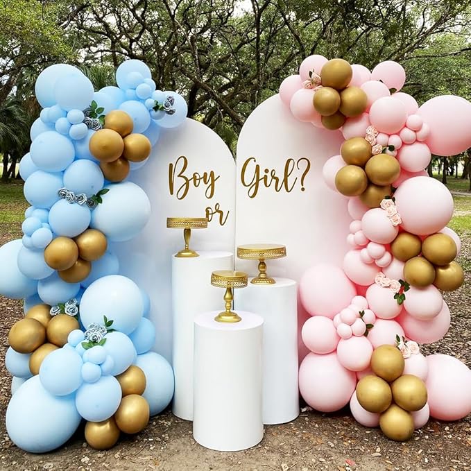 Gender Reveal Balloon Garland kits,142Pcs Pink Blue Metallic Gold Latex Balloons for Birthday Party Celebration Wedding Gender Reveal He or She (Pink Blue Gold)