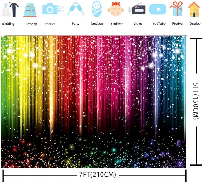 Neon Photo Backdrop 7x5FT Colorful Glitter Photography Background Music Dance Prom Adult Party Decoration Kids Birthday Supplies Photo Booth Props (84x60 inch)