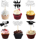 24 Pack 2026 Congrats Grad Cupcake Toppers Set, Graduation Cupcake Decor, Class of 2026 Cupcake Picks for Senior High School College Grad Party Decorations Supplies(Black with Silver) B