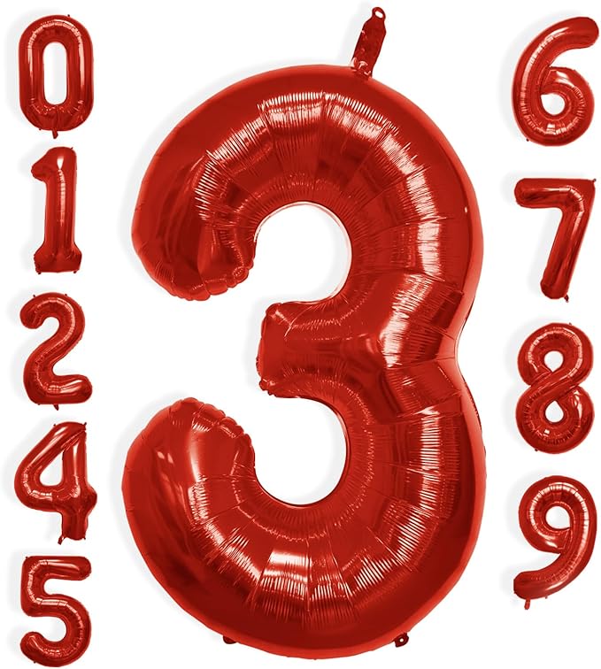 40 Inch Large Red Number Celebration and Decoration Balloon for Birthday Parties, Graduations, Anniversaries, Weddings, Photo Shoots, Special Events - Helium Foil Mylar (Red Number 3)