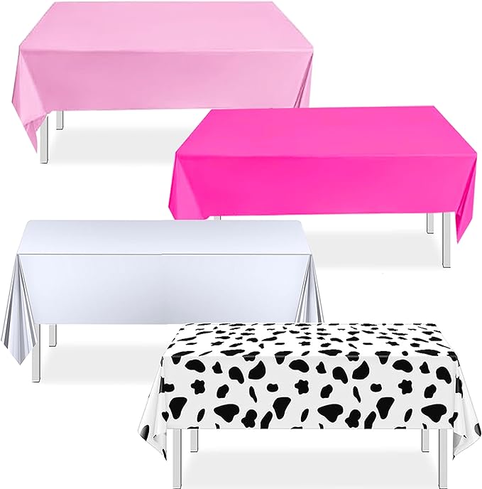Disco Cowgirl Birthday Decorations Set 4 Pieces Western Cowgirl Disco Tablecloth Tabledecor Pink Plastic Disposable Table Cover for Cowgirl Theme Birthday Bachelorette Disco Party Supplies (4, Pink)