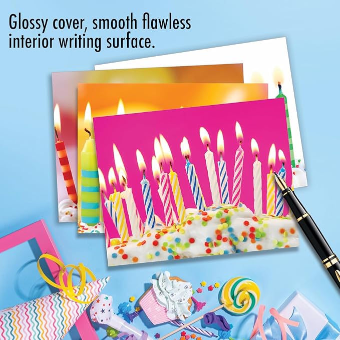 The Best Card Company - 10 Happy Birthday Note Cards Blank - Assorted Bulk Notecards, Cute Boxed Set (4 x 5.12 Inch) - Birthday Candles M6555BDB