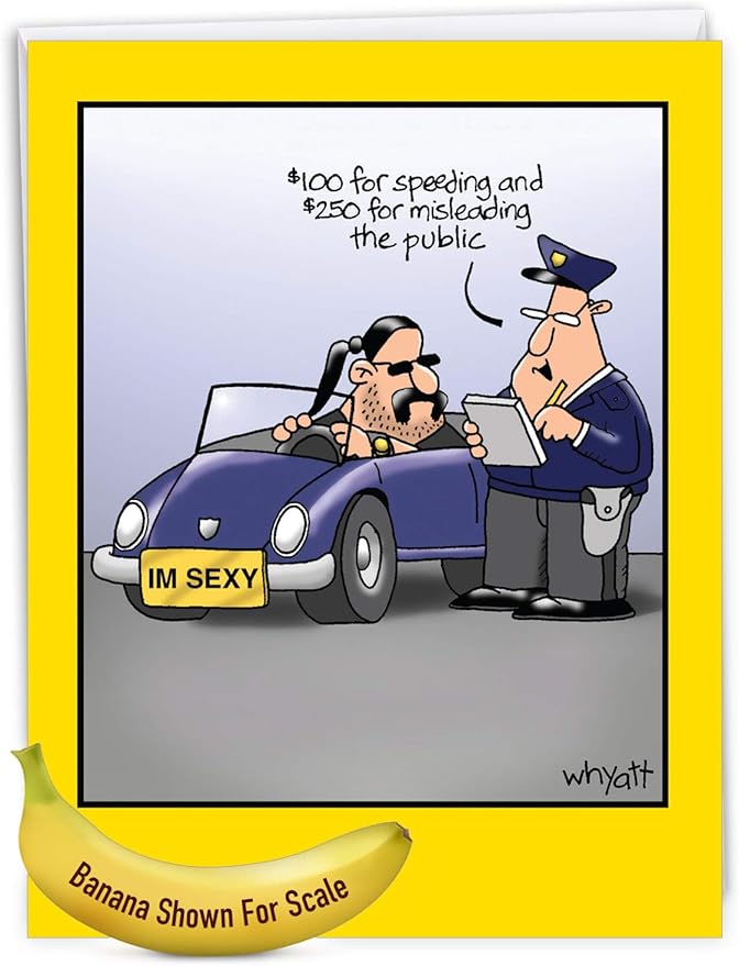 NobleWorks - 1 Large Happy Birthday Card with Envelope (8.5 x 11 Inch) - Funny Cartoon Humor (Buyer Discretion Advised) - I'm Sexy J8312BDG