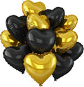 Black Gold Heart Balloons,12Pcs Black Heart Shaped Foil Balloons,18Inch Gold Helium Balloon for Birthday New Year Baby Shower Anniversary Wedding Party Decorations