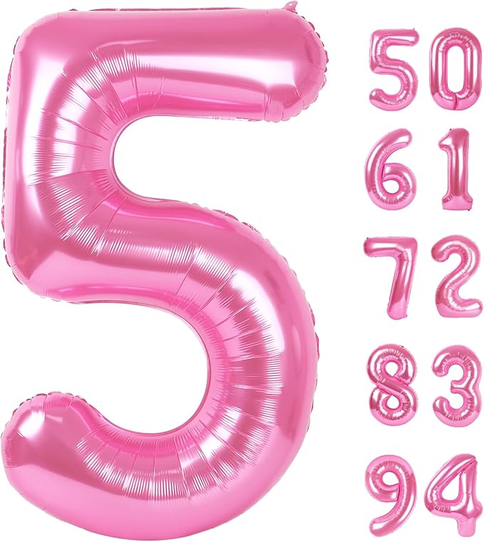 Pink 5 Balloon, Number Balloons 40 Inch, 5th Birthday Balloon Decorations, Pink Party Supplies, 5 Number Balloons, Number 5 Balloon