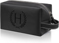 Personalized Gifts Travel Toiletry Bag for Men Engraved Initial PU Leather Waterproof Shaving Bag for Toiletries Accessories Fathers Day Birthday Gift for Men Dad Husband Son, Black H