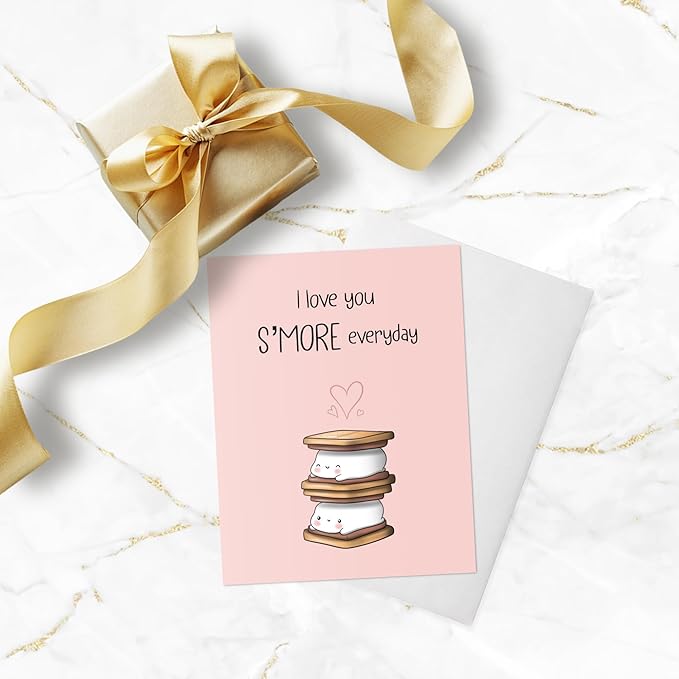 ALY LOU Mothers Day Card Anniversary Birthday for Mom Dad Wife Husband Girlfriend Boyfriend Stepmom Aunt Parents – Cute Funny Punny Greeting Card for Fathers Day – Blank Inside (Love You S'more)