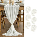 Artoid Mode Boho Milk White Gauze 6 Pieces Wedding Table Runner, 120 Inch Birthday Fabric Kitchen Dining Holiday Table Decor for Home Party Indoor