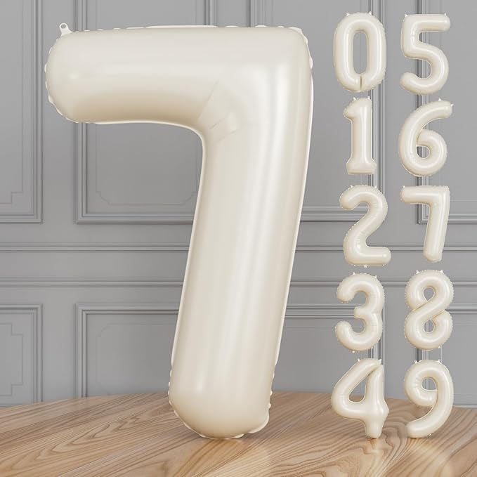Cream Number 7 Balloons – 40 Inch Giant Foil Number Balloon, Light Cream Number Balloon for Birthday Anniversary Baby Shower Party Decorations