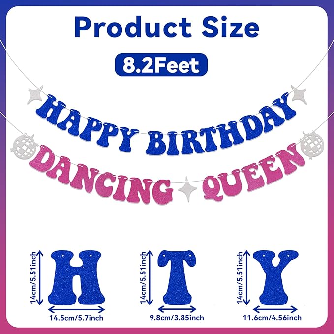 Happy Birthday Dancing Queen Banner Dancing Queen Themed Birthday Party Decorations Disco Bday Decorations Mamma Mia Decor Blue & Hot Pink