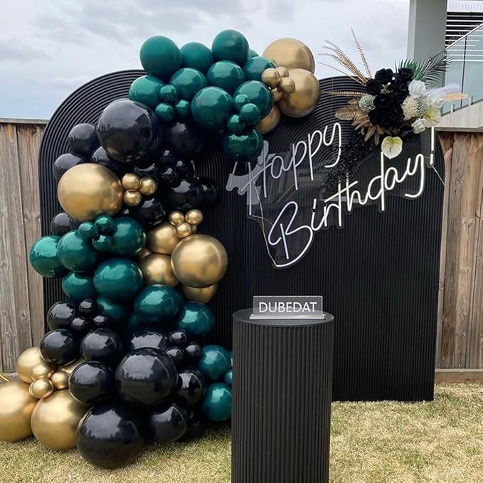 Emerald Green Black Gold Balloon Garland,144Pcs Forest Dark Green Black Gold Balloon Arch Kit for Graduation Baby Shower Jungle Birthday Spring Party Decorations