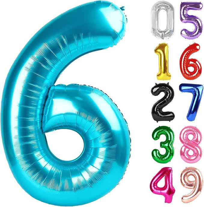 Light Blue Number 6 Balloon 40 Inch, 6th Birthday Party Decorations for Children, Giant 6 Foil Balloon for Party Supplies