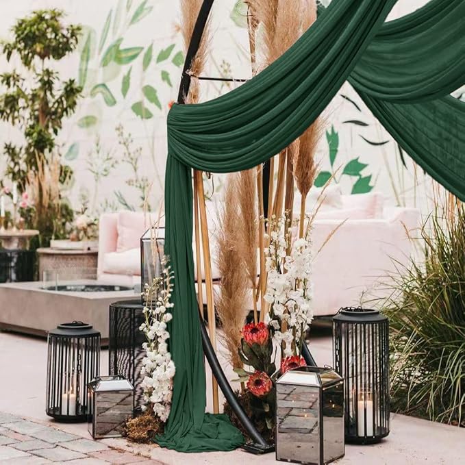 Wedding Arch Draping Fabric 30'' x 18FT Sheer Chiffon Arch Drape Backdrop 1 Panel Emerald Green Drape for Easter Bridal Shower Photo Booth Church Decor Birthday Party Outdoor Decoration