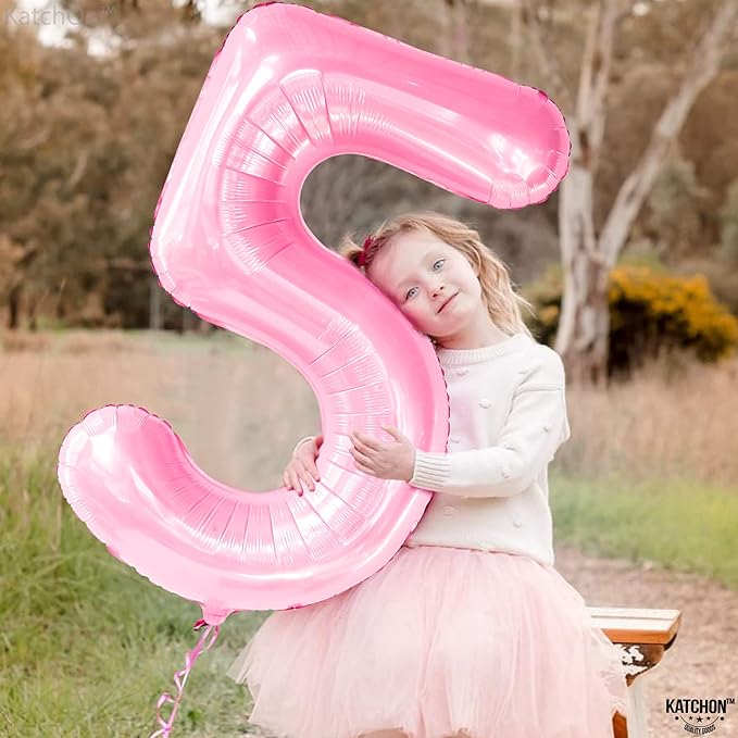 KatchOn, Giant Pink 5 Balloon Number - 40 Inch | Mylar Pink Number 5 Balloon | Pink Five Balloons, 5th Birthday Decorations Girl | Pink 5 Balloon For Happy Anniversary Decorations