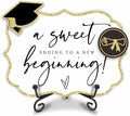 A Sweet Ending To A New Beginning - 5"X7" Graduation Wooden Buffet Sign, Candy Sign With 1 Metal Support，2 DIY Wood Decor With Velcro, Grad Party Decor & Supplies(Gold) - B01