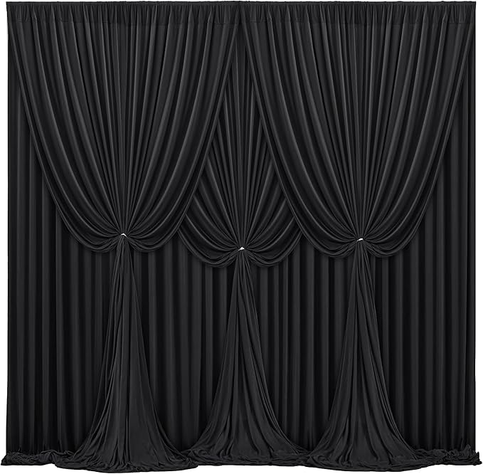 40x10FT Black Backdrop Curtains for Wedding Parties, Wrinkle Free Polyester Photography Backdrop Drapes for Wedding Baby Shower Birthday Parties Stage Background Stand Decorations 4x10ft,10 Panels