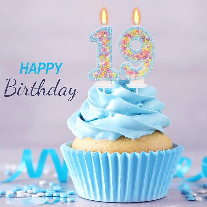 Blue Birthday Candles - Number 19 Candle, Colorful Macaron Candles, 19 Birthday Decorations for Girls Boys, Cake Decorations, Theme Party Supplies (Blue)