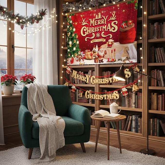 Large Christmas Party Banner and Backdrop for Indoor & Outdoor, Yard Garden Halloween Decorations & Party Supplies (Red)