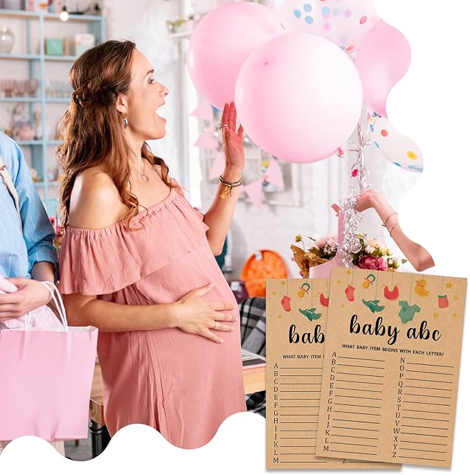 Baby ABC Baby Shower Game, 30 Count, Kraft, Tabletop Game, All Ages, English, Cardstock, Manual, Unisex, Baby Shower & Alphabet