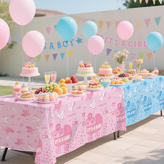 Gatherfun Baby Gender Reveal Party Supplies: 2-Pack Gender Reveal Decorations,Disposable Plastic Tablecloth, Ideal Table Cover for Boy or Girl, Baby Shower Party Decorations