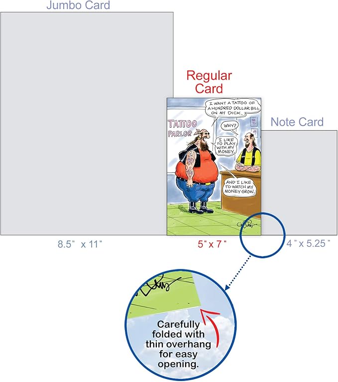 NobleWorks - 1 Cartoon Happy Birthday Card Funny - Hilarious Comic Greeting, Notecard with Envelope - 100-Dollar Tattoo 4767
