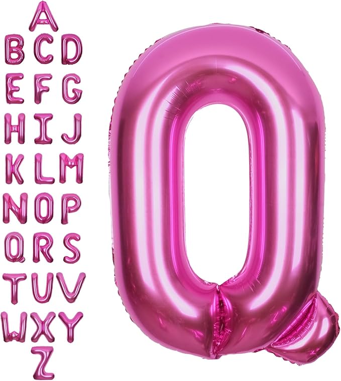 SUWEN 40 Inch Hot Pink Large Q Letter Balloons Big Foil Helium Letter Balloons A-Z Jumbo Mylar Happy Birthday Party Decorations for Woman Anniversary Party Supplies