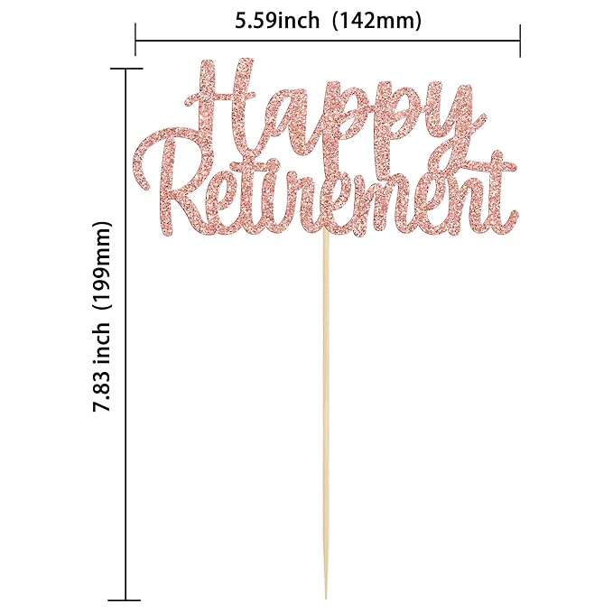 Gyufise Rose Gold Glitter Happy Retirement Cake Topper Retirement Cake Decoration Picks for Retired Party Cake Decoration Party Supplies 1 Pack