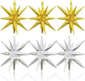6PCS Gold Silver Star Balloons, 22Inch Large Star Balloon Foil Spike Cone Balloon for Birthday Anniversary Festival Christmas New Year Party Decorations