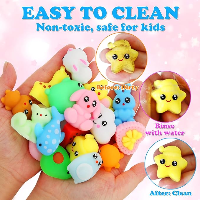 Mochi Squishy Toys, 27pcs Mini Kawaii Squishies Party Favors for Kids 4-8 8-12 Boys Girls Birthday Gifts Fidget Sensory Treasure Box Toys for Classroom Prizes Pinata Goodie Bags Xmas Stocking Stuffers