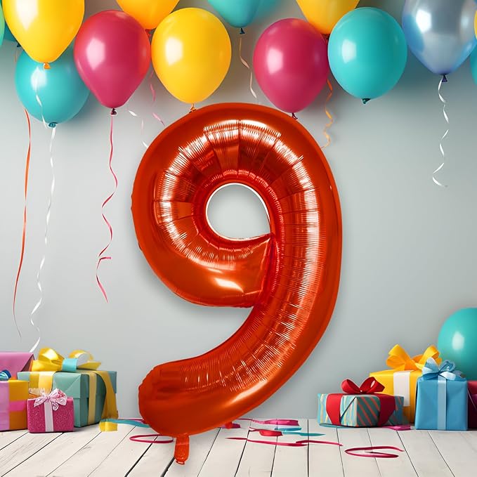 40 Inch Large Red Number Celebration and Decoration Balloon for Birthday Parties, Graduations, Anniversaries, Weddings, Photo Shoots, Special Events - Helium Foil Mylar (Red Number 9)