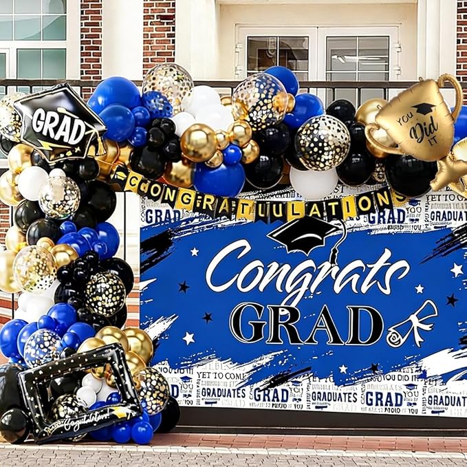Deep Blue Black White Balloon Arch Kit 163Pcs with Gold Confetti Balloon for Orange and Black Birthday Party Decorations Graduation Party Birthday Party