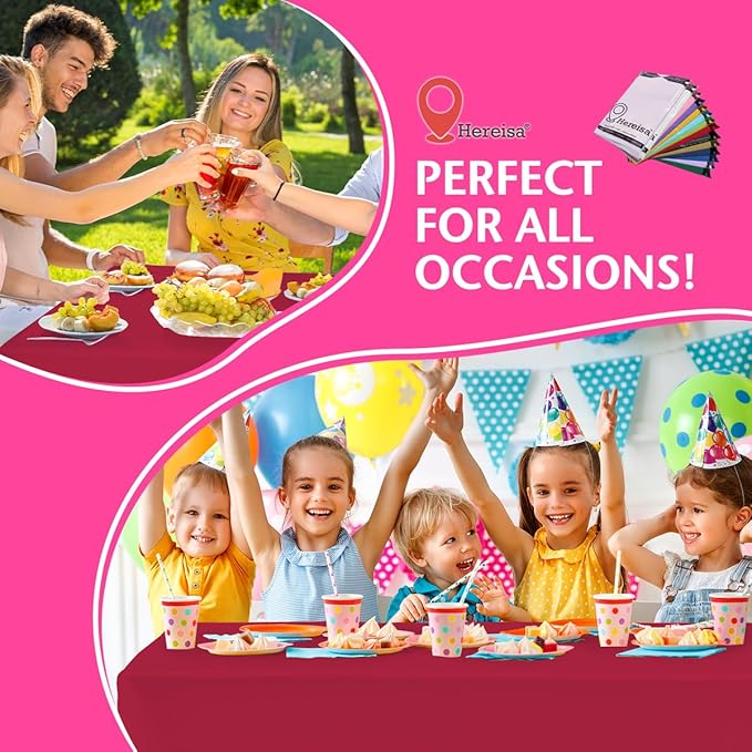 Disposable Plastic Tablecloth Red 54x108 Inch, 5-Pack Waterproof Rectangular Table Cover for Parties, Picnics, Dining Protection