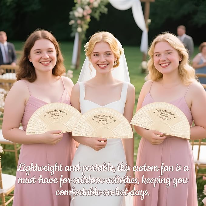 10Pcs Personalized wedding fans for guests, Custom Summer Wedding Fans, Unique Bridal Shower Party Favors, Handcrafted Wooden Fans for Guests (Hollow wooden fan)