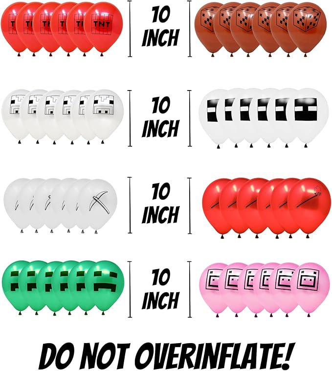 Mining Fun Banner and 48 Pcs Balloons - 10" Printed Latex Balloons, Mining Themed Party Supplies, Mining Party Decorations, Happy Birthday Banner, Pixel Miner Party and Video Game Party Decorations