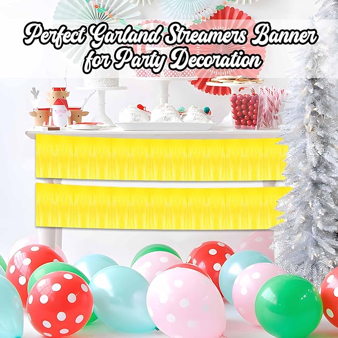 3 Pack 10 Ft Macaron Yellow Foil Fringe Garland Metallic Streamers Tinsel Banner Wall Hanging Garland Backdrop for Parade Floats, Halloween, Christmas, Thanksgiving, New Year Party Decorations